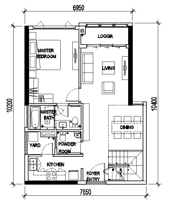 Mặt bằng tầng dưới căn Sky Loft