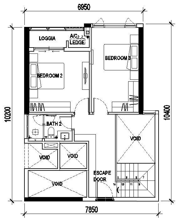 Mặt bằng tầng trên căn Sky Loft